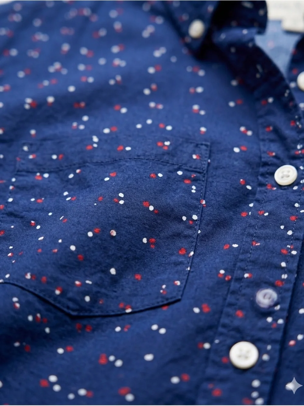 J. Crew Slim Fit Navy Short-Sleeve Button-Down with Red White Blue Micro Dots